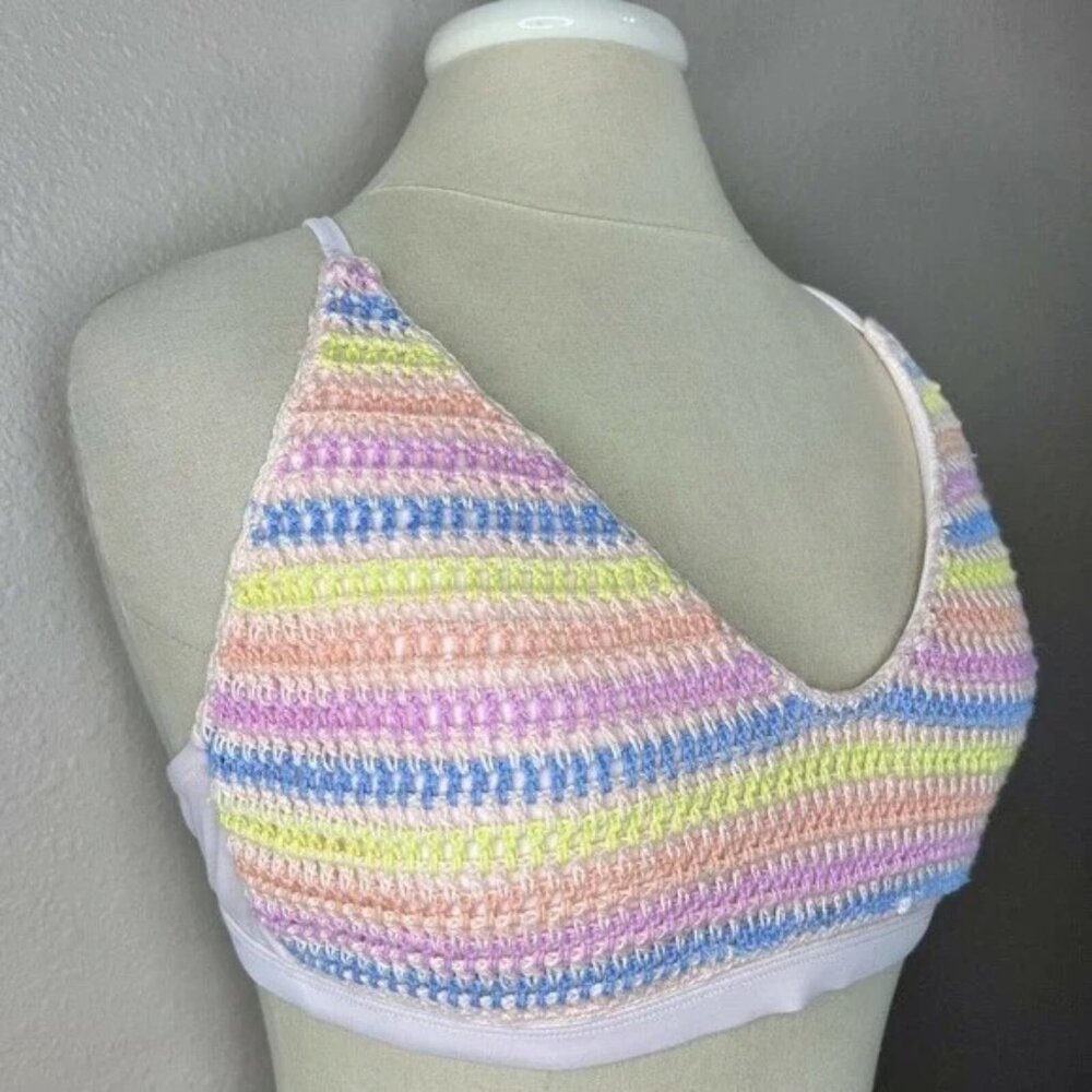 Xhilaration Rainbow‎ Striped Crochet Bikini Top Small NWT Removable Pads - Picture 4 of 7